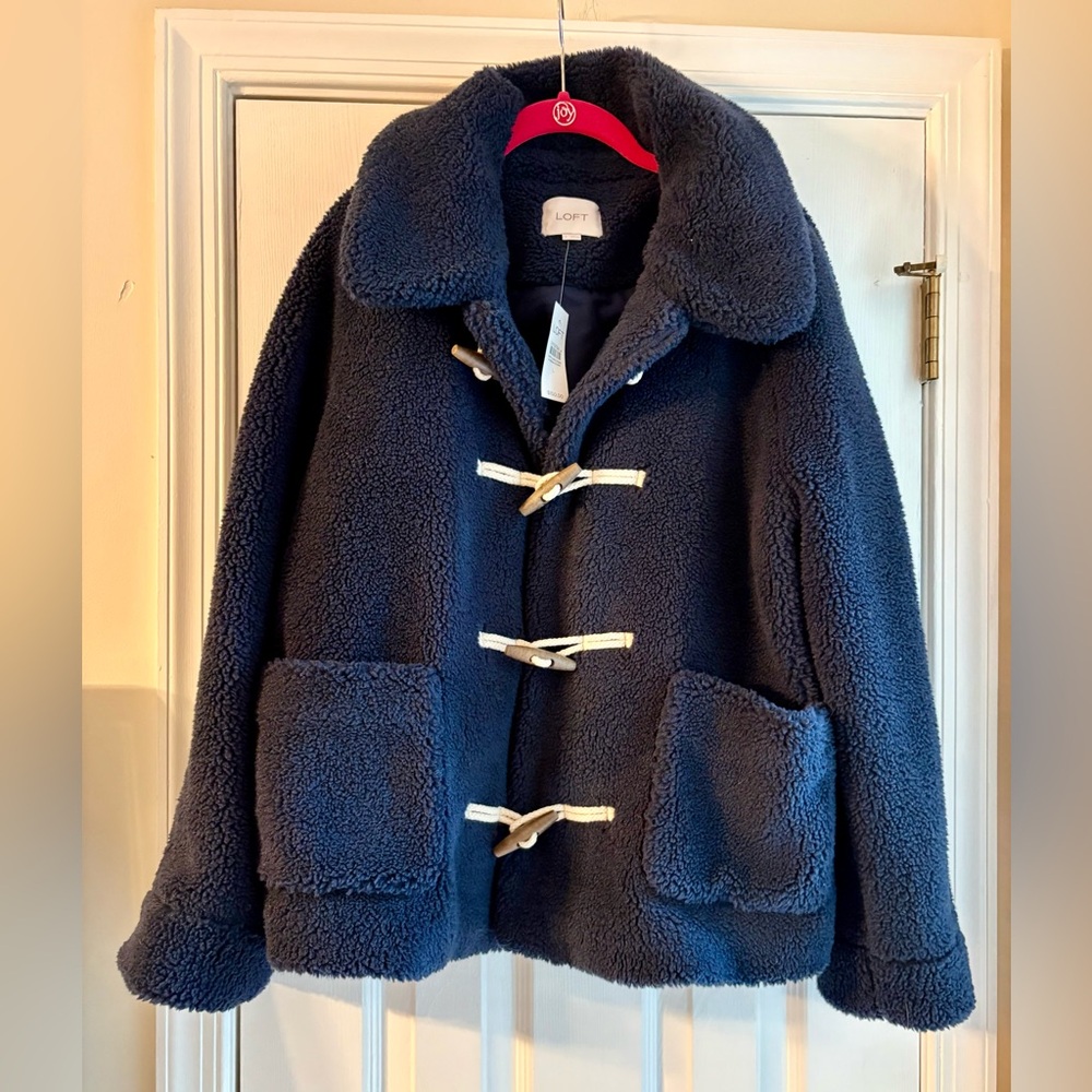 LOFT Dark Blue Sherpa Jacket with Toggle Closures